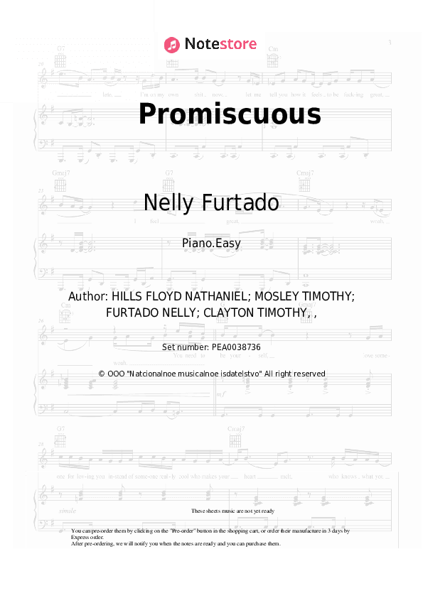 Promiscuous - Nelly Furtado, Timbaland Piano Sheet Music Easy - Piano.Easy
