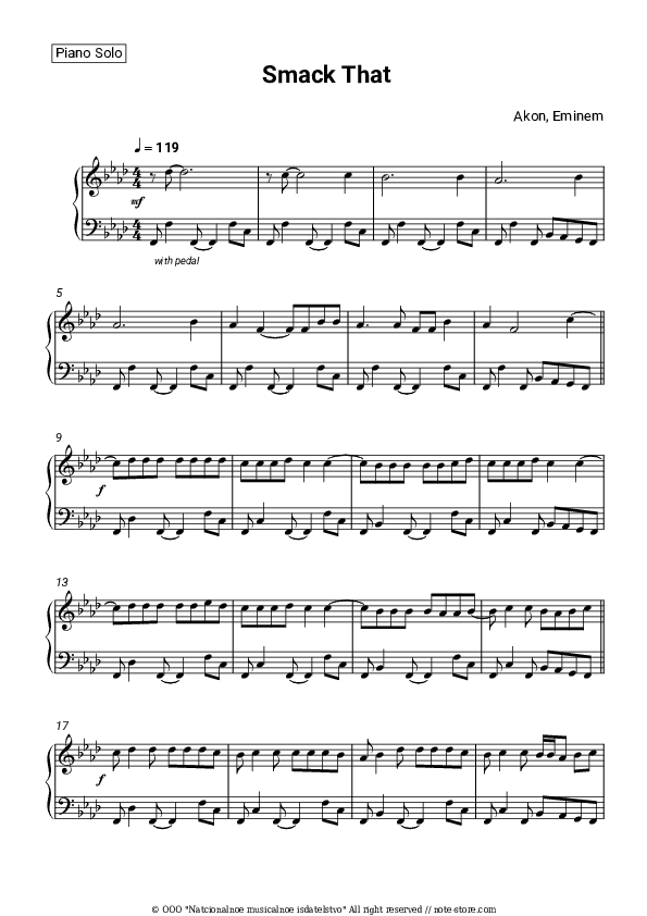 Smack That - Akon, Eminem Piano Sheet Music - Piano.Solo