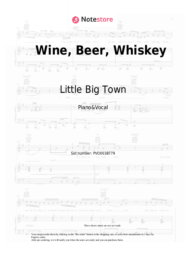 Wine, Beer, Whiskey - Little Big Town Piano Sheet Music with the Voice part - Piano&Vocal