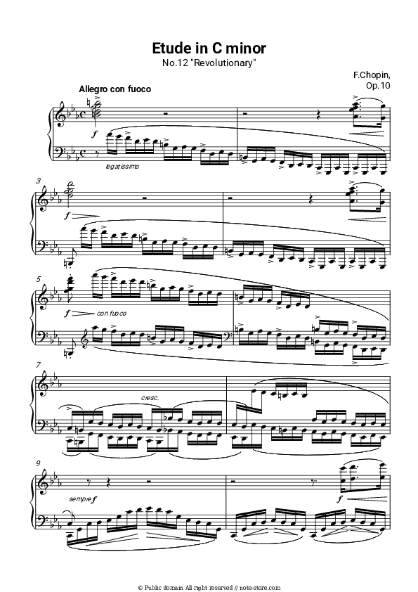 Etude Op. 10, No. 12 C-minor 'Revolutionary' - Frederic Chopin Piano Sheet Music - Piano.Solo