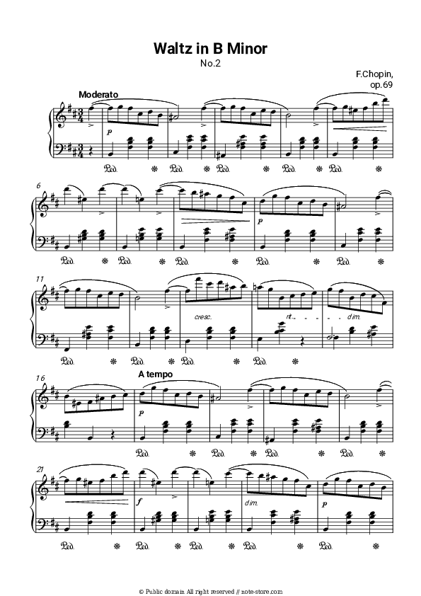 Waltz in B minor, Op. 69, No. 2 - Frederic Chopin Piano Sheet Music - Piano.Solo