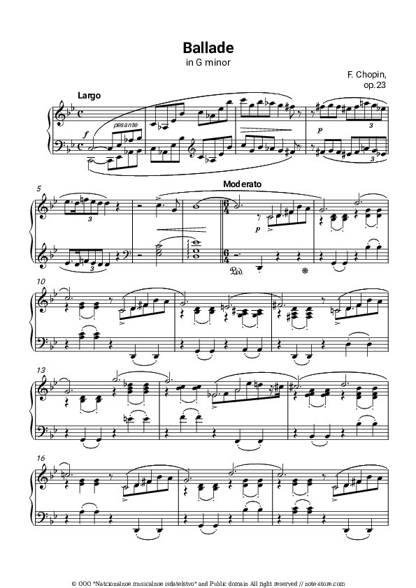 Ballade No. 1 in G minor, Op 23 - Frederic Chopin Piano Sheet Music - Piano.Solo