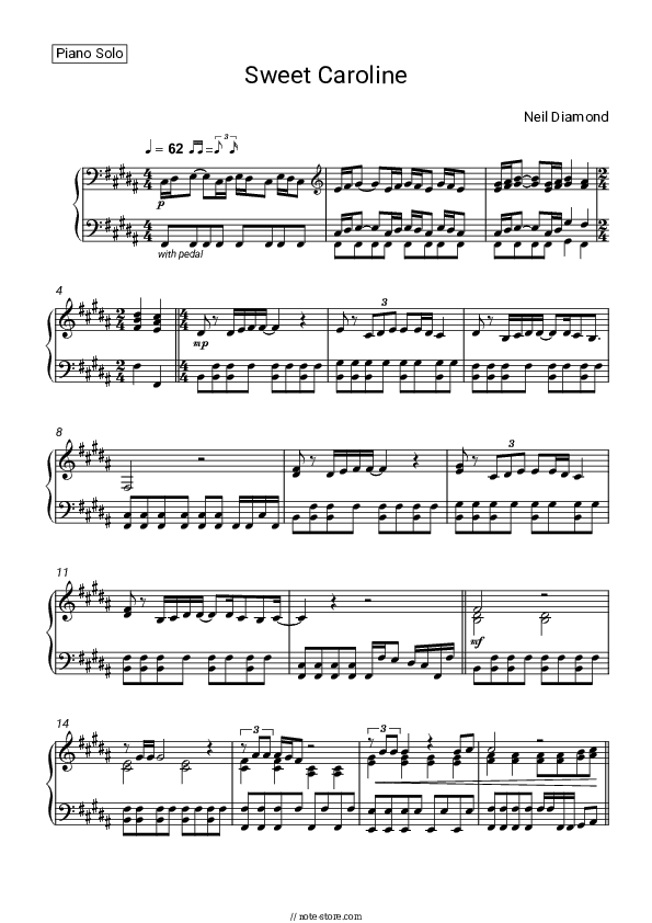 Sweet Caroline - Neil Diamond Piano Sheet Music - Piano.Solo