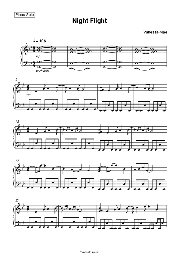 Night Flight - Vanessa Mae Piano Sheet Music - Piano.Solo