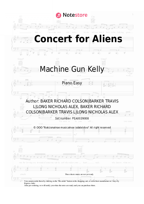 Concert for Aliens - Machine Gun Kelly Piano Sheet Music Easy - Piano.Easy