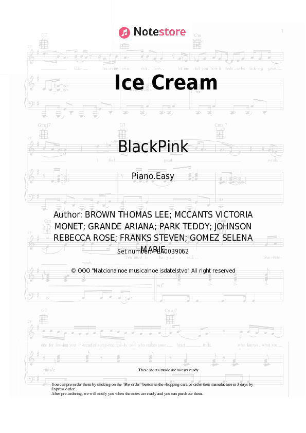 Ice Cream - BlackPink, Selena Gomez Piano Sheet Music Easy - Piano.Easy