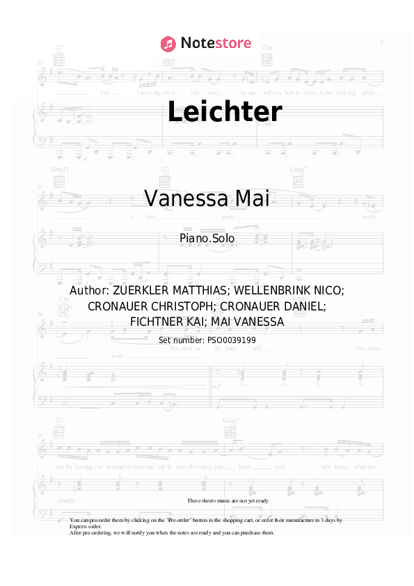 Leichter - Vanessa Mai Piano Sheet Music - Piano.Solo
