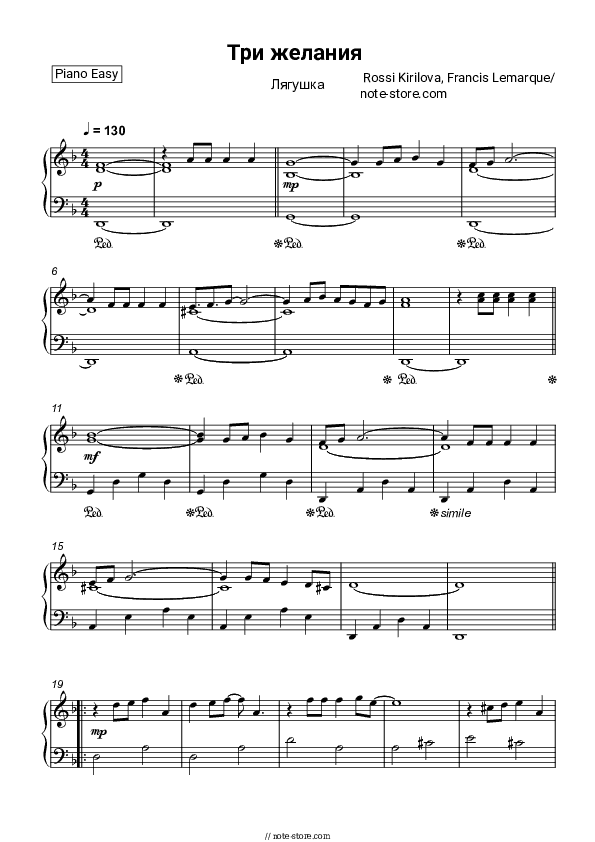 Три желания (Лягушка) - Rossitsa Kirilova Piano Sheet Music Easy - Piano.Easy