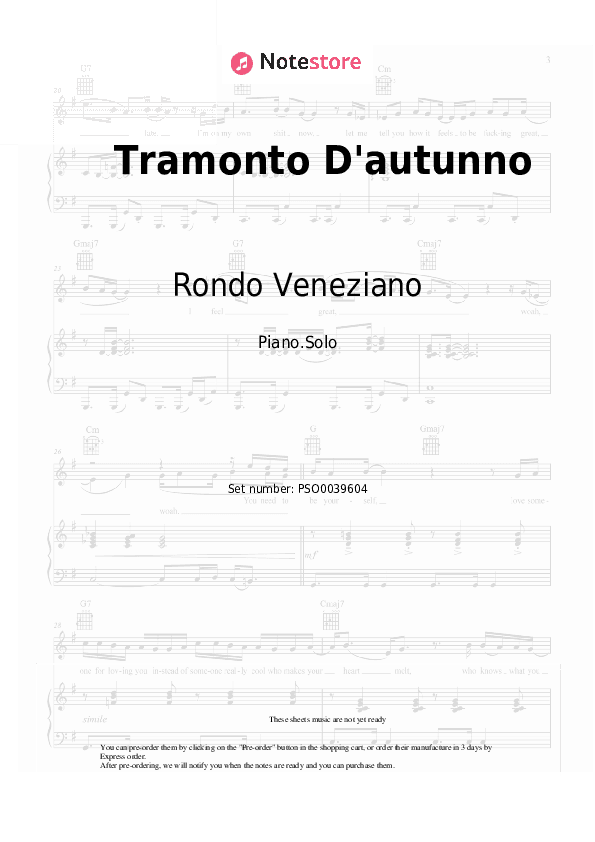 Tramonto D'autunno - Rondo Veneziano Piano Sheet Music - Piano.Solo