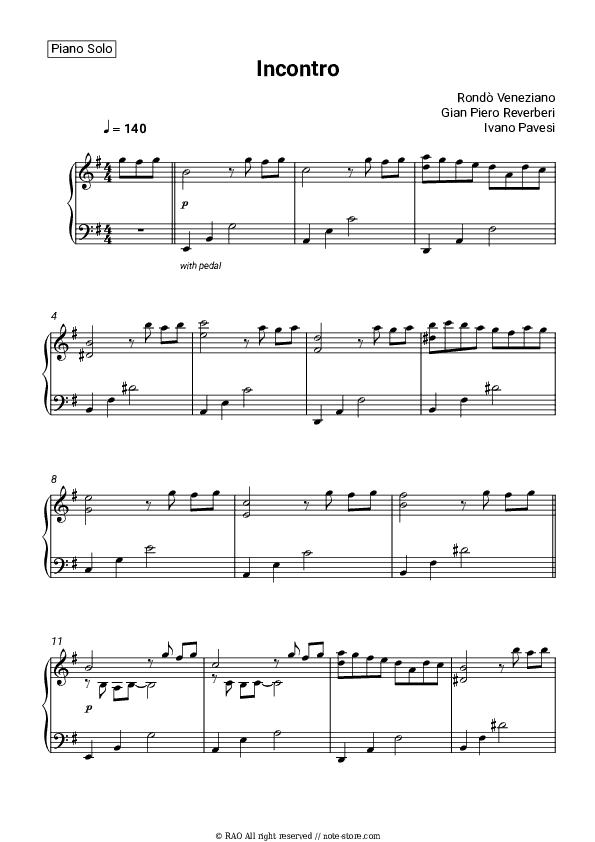 Incontro - Rondo Veneziano Piano Sheet Music - Piano.Solo