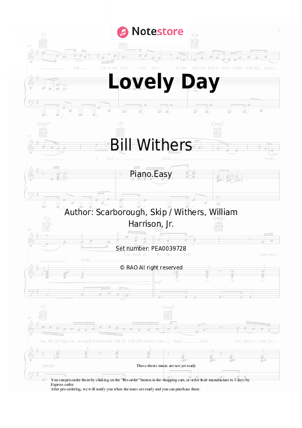 Lovely Day - Bill Withers Piano Sheet Music Easy - Piano.Easy