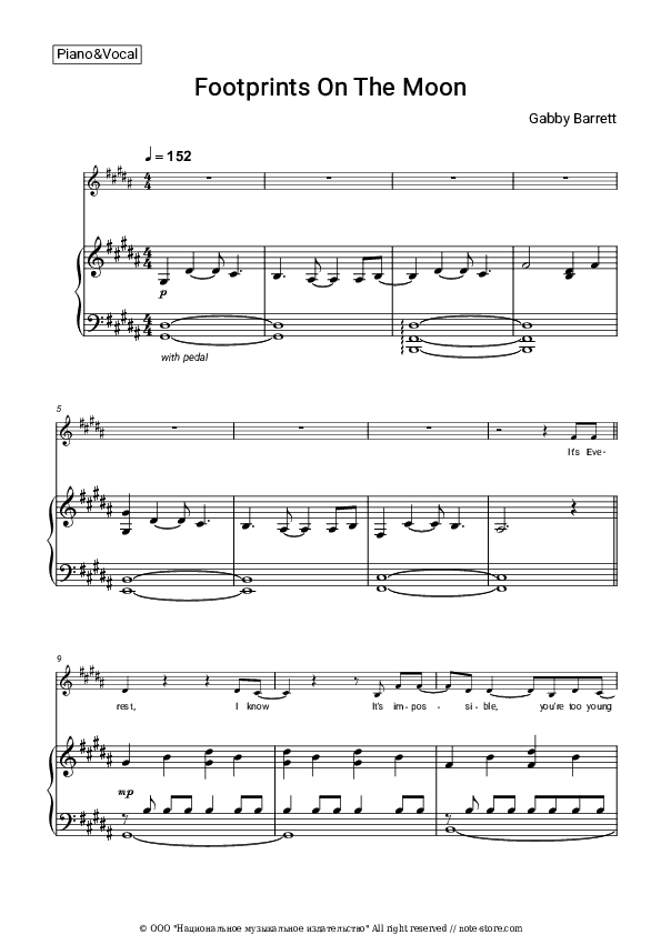 Footprints On The Moon - Gabby Barrett Piano Sheet Music with the Voice part - Piano&Vocal