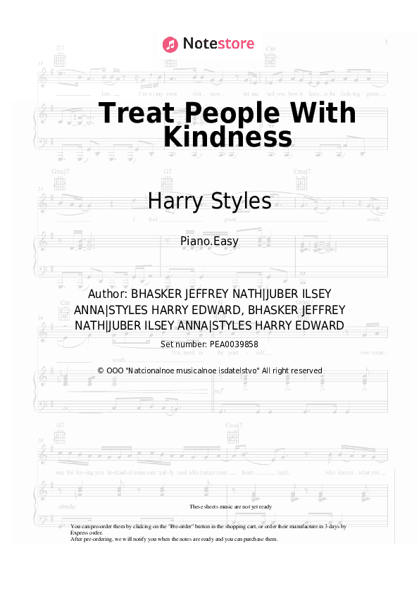 Treat People With Kindness - Harry Styles Piano Sheet Music Easy - Piano.Easy