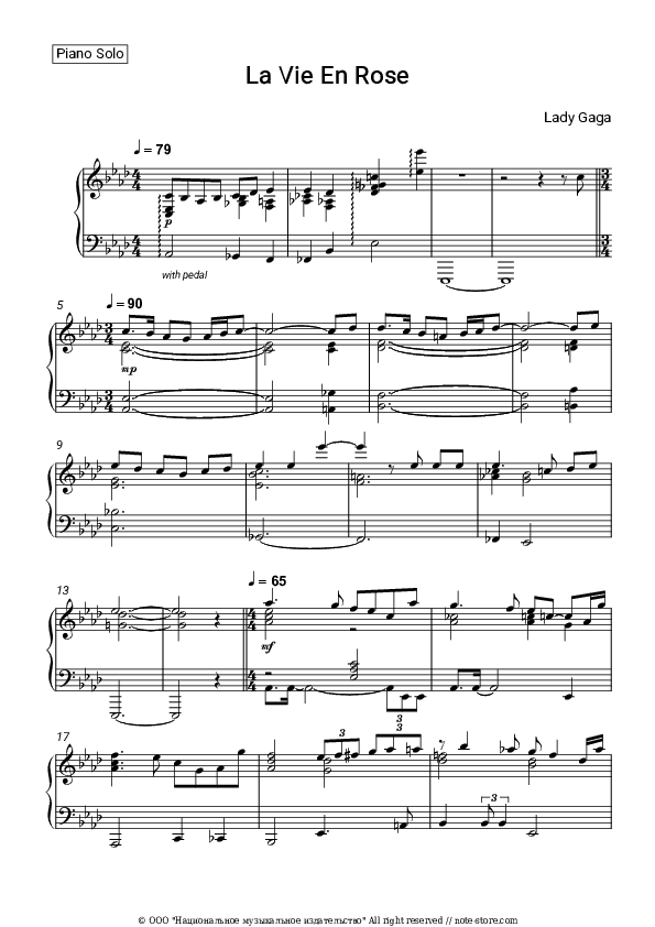 La Vie En Rose - Lady Gaga Piano Sheet Music - Piano.Solo
