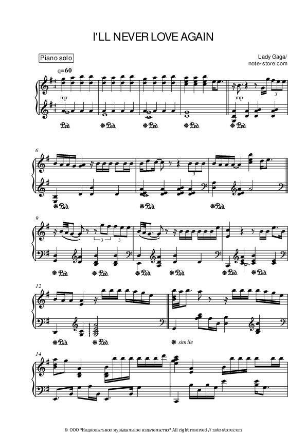 I'll Never Love Again - Lady Gaga Piano Sheet Music - Piano.Solo