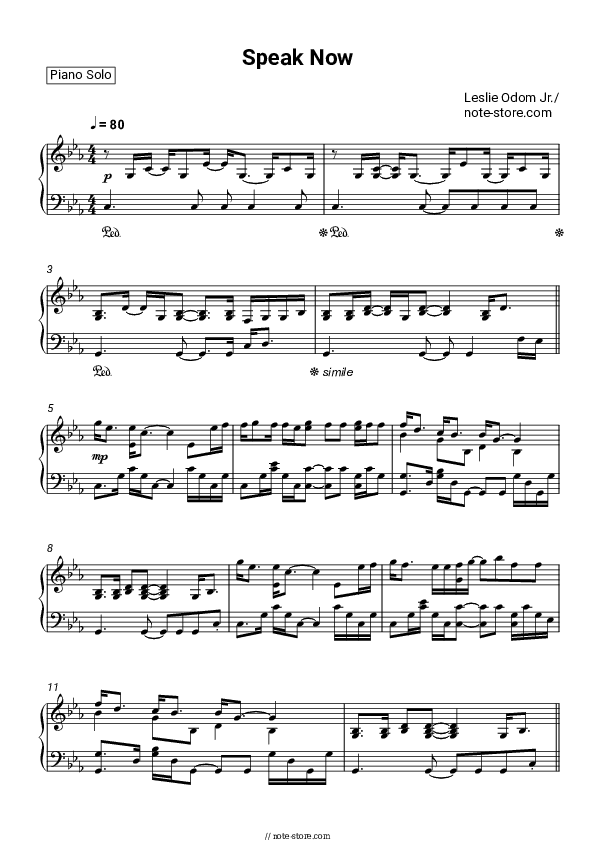 Speak Now - Leslie Odom Jr. Piano Sheet Music - Piano.Solo