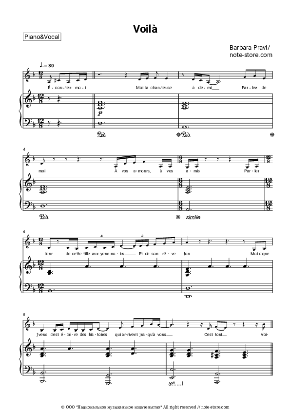 Voila - Barbara Pravi Piano Sheet Music with the Voice part - Piano&Vocal