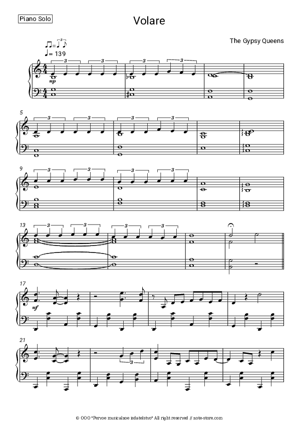 Volare - The Gypsy Queens Piano Sheet Music - Piano.Solo