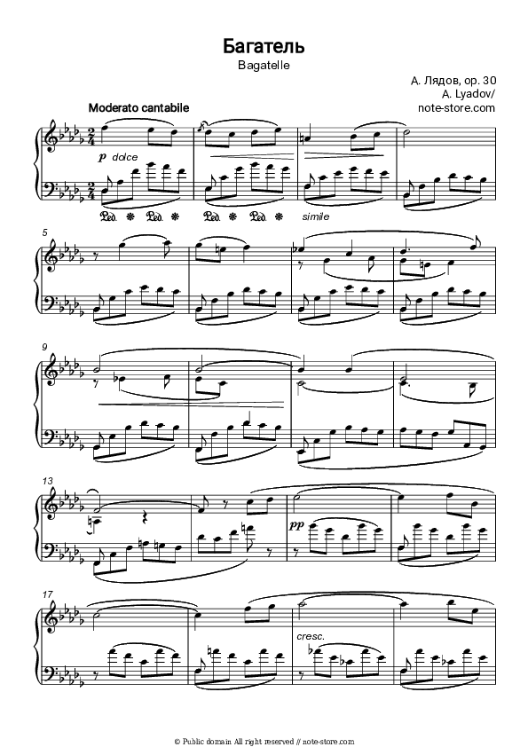 Bagatelle op. 30 - Anatoly Lyadov Piano Sheet Music - Piano.Solo