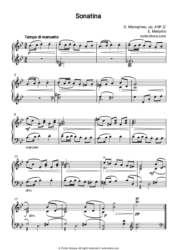 Sonatina Op. 84, No. 2 - Erkki Melartin Piano Sheet Music - Piano.Solo