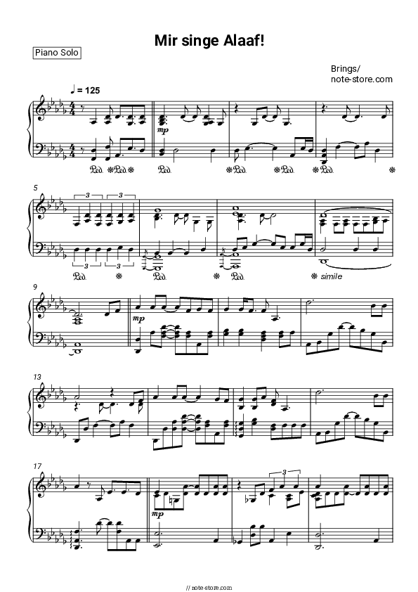 Mir singe Alaaf - Brings Piano Sheet Music - Piano.Solo