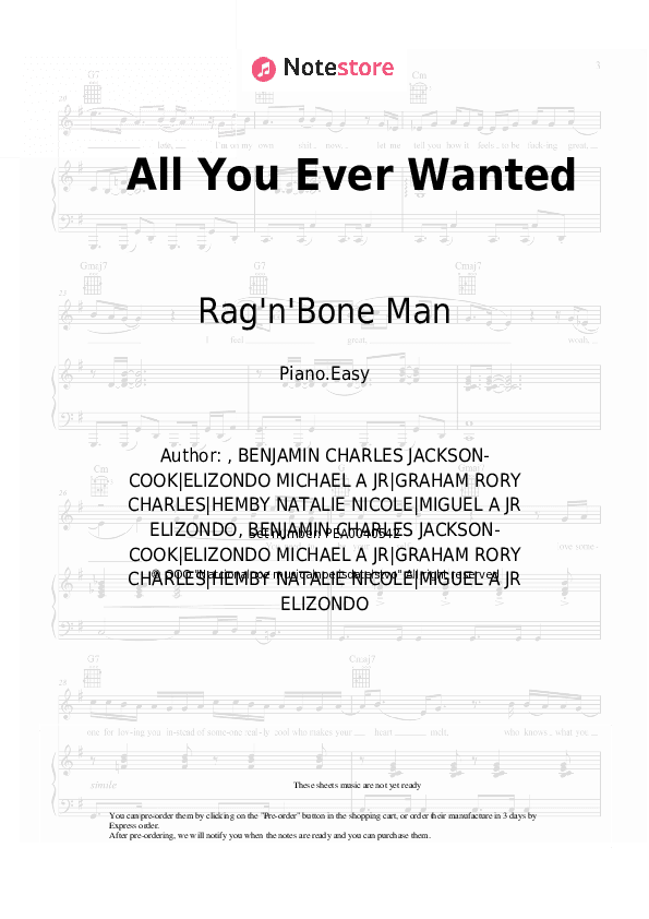 All You Ever Wanted - Rag'n'Bone Man Piano Sheet Music Easy - Piano.Easy