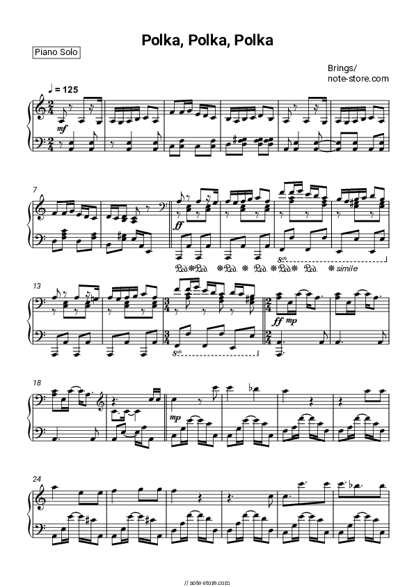 Polka, Polka, Polka - Brings Piano Sheet Music - Piano.Solo