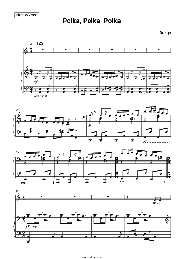 Polka, Polka, Polka - Brings Piano Sheet Music with the Voice part - Piano&Vocal