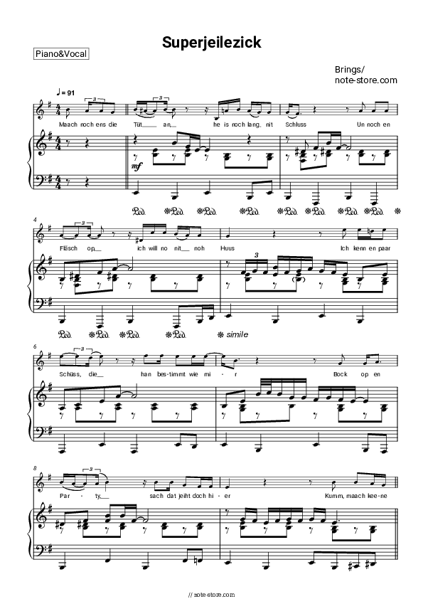 Superjeilezick - Brings Piano Sheet Music with the Voice part - Piano&Vocal