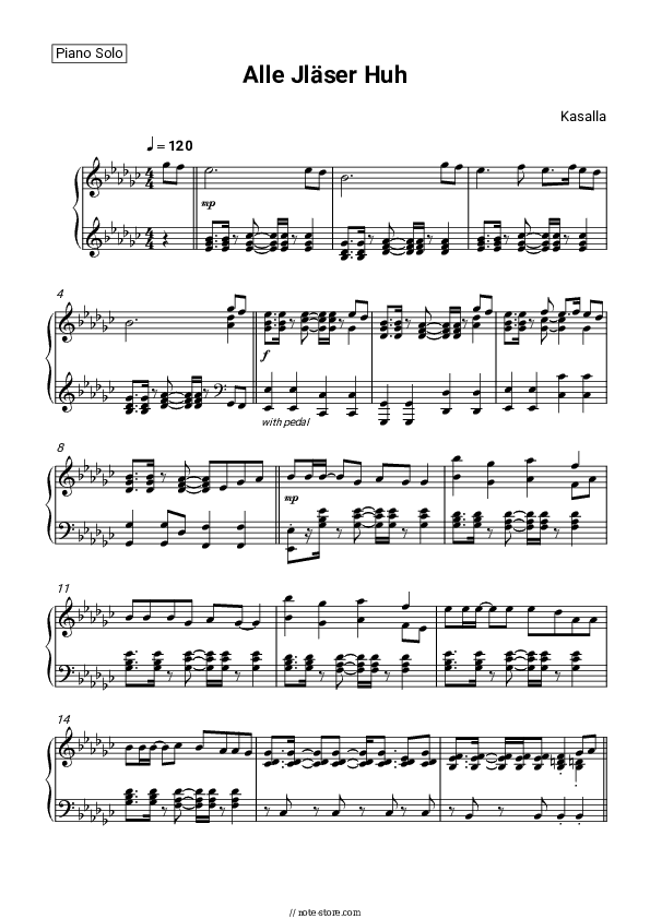 Alle Jläser huh - Kasalla Piano Sheet Music - Piano.Solo