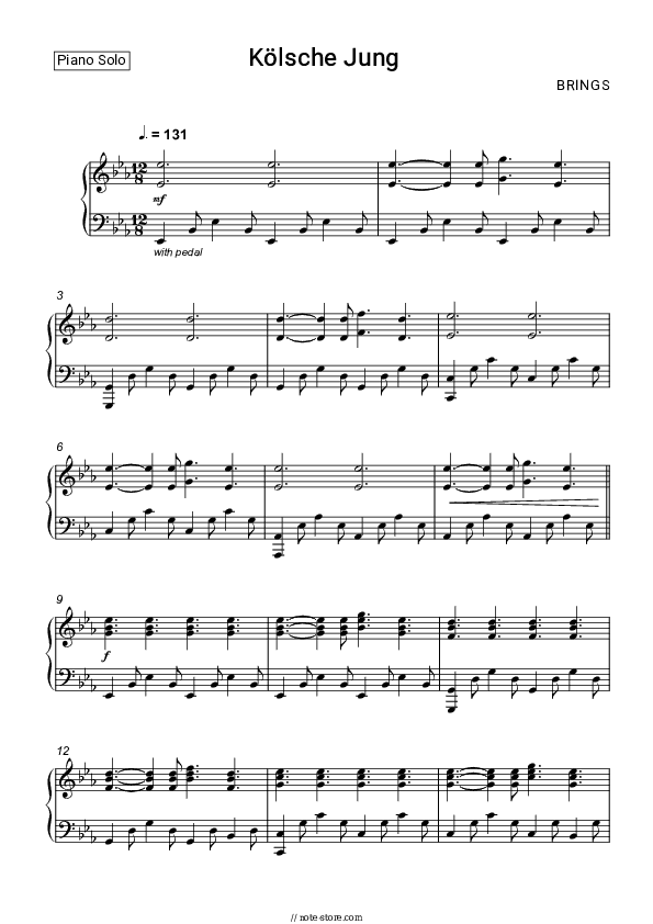Kölsche Jung - Brings Piano Sheet Music - Piano.Solo