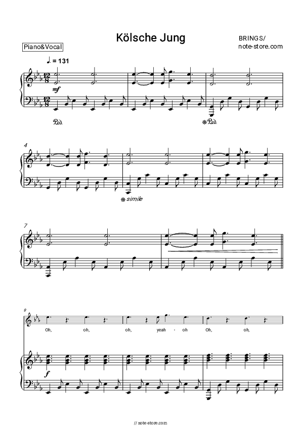 Kölsche Jung - Brings Piano Sheet Music with the Voice part - Piano&Vocal