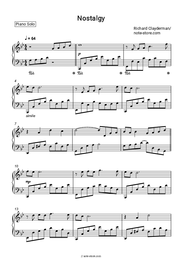 Nostalgy - Olivier Toussaint, Richard Clayderman Piano Sheet Music - Piano.Solo