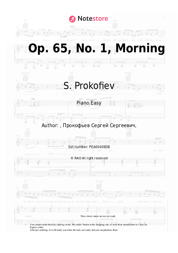 Op. 65, No. 1, Morning - S. Prokofiev Piano Sheet Music Easy - Piano.Easy