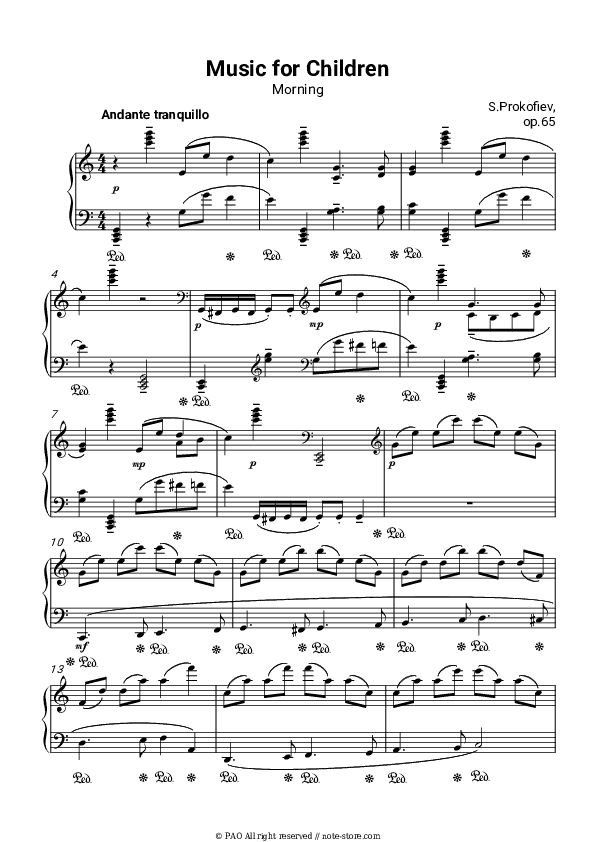 Op. 65, No. 1, Morning - S. Prokofiev Piano Sheet Music - Piano.Solo