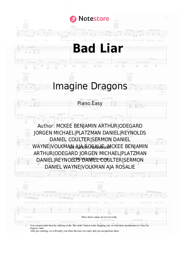 Bad Liar - Imagine Dragons Piano Sheet Music Easy - Piano.Easy