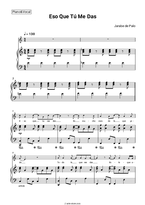 Eso Que Tú Me Das - Jarabe de Palo Piano Sheet Music with the Voice part - Piano&Vocal