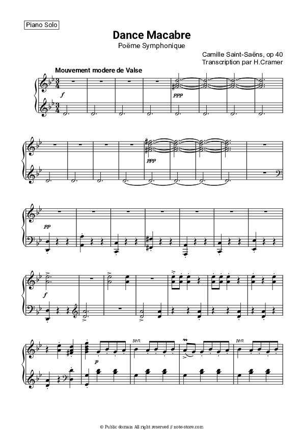 Danse macabre, Op. 40 - Camille Saint-Saens Piano Sheet Music - Piano.Solo