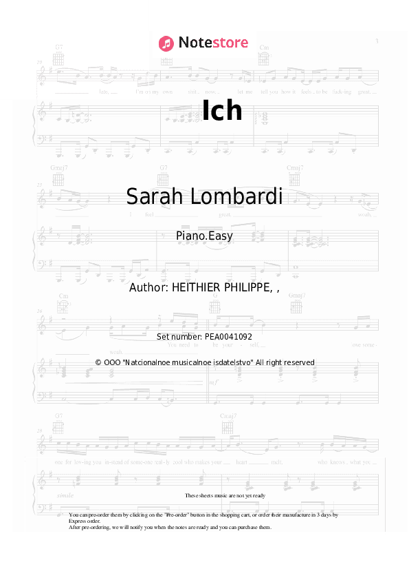 Ich - Sarah Lombardi Piano Sheet Music Easy - Piano.Easy