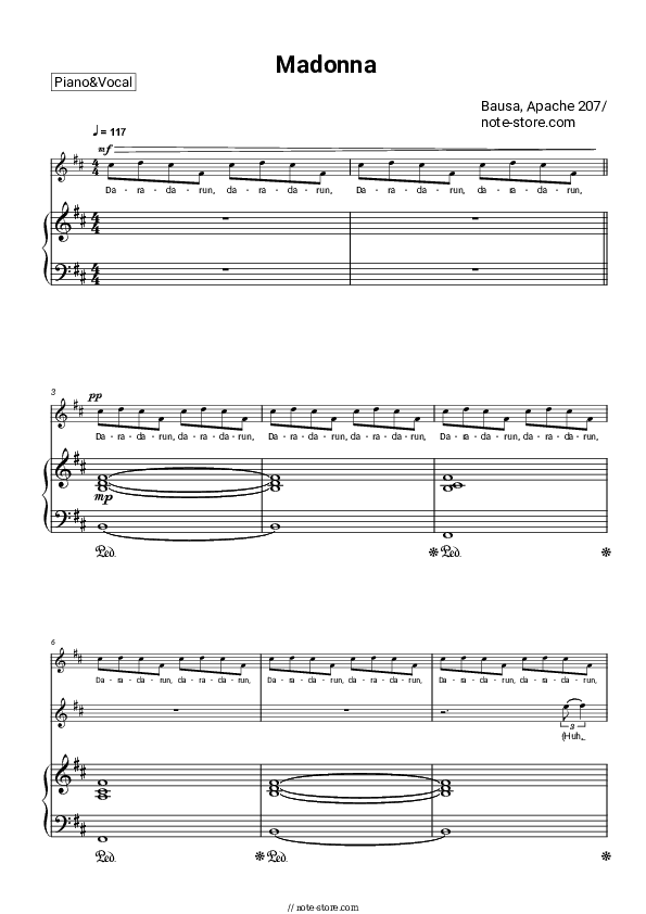 Madonna - Bausa, Apache 207 Piano Sheet Music with the Voice part - Piano&Vocal