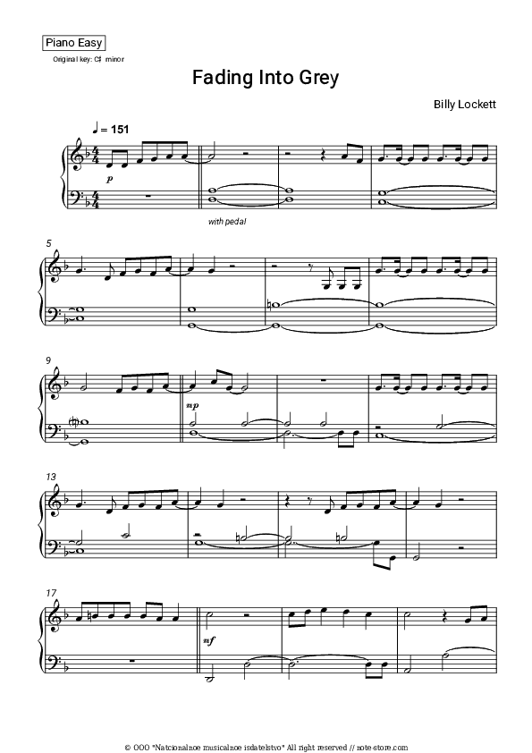 Fading Into Grey - Billy Lockett Piano Sheet Music Easy - Piano.Easy