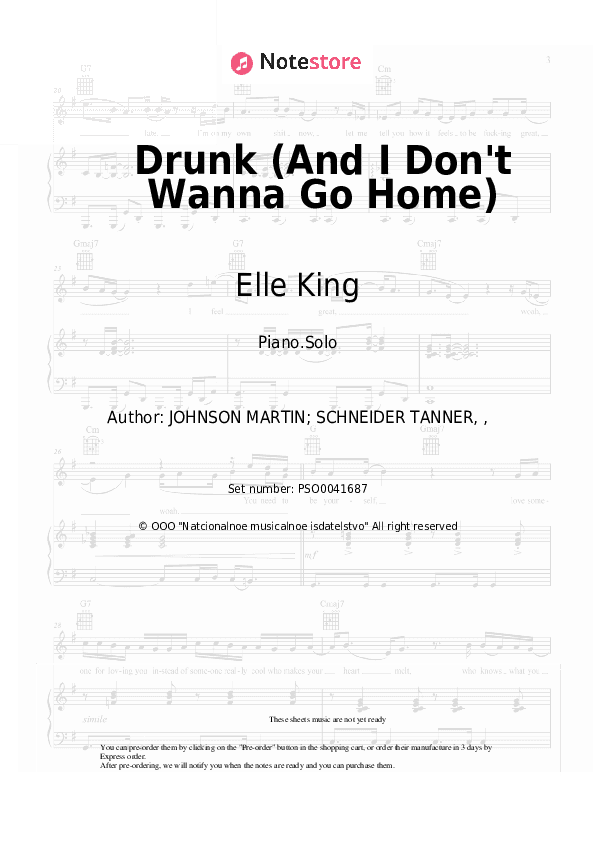 Drunk (And I Don't Wanna Go Home) - Elle King, Miranda Lambert Piano Sheet Music - Piano.Solo