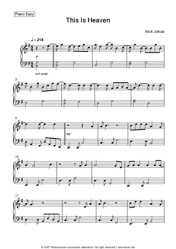 This Is Heaven - Nick Jonas Piano Sheet Music Easy - Piano.Easy