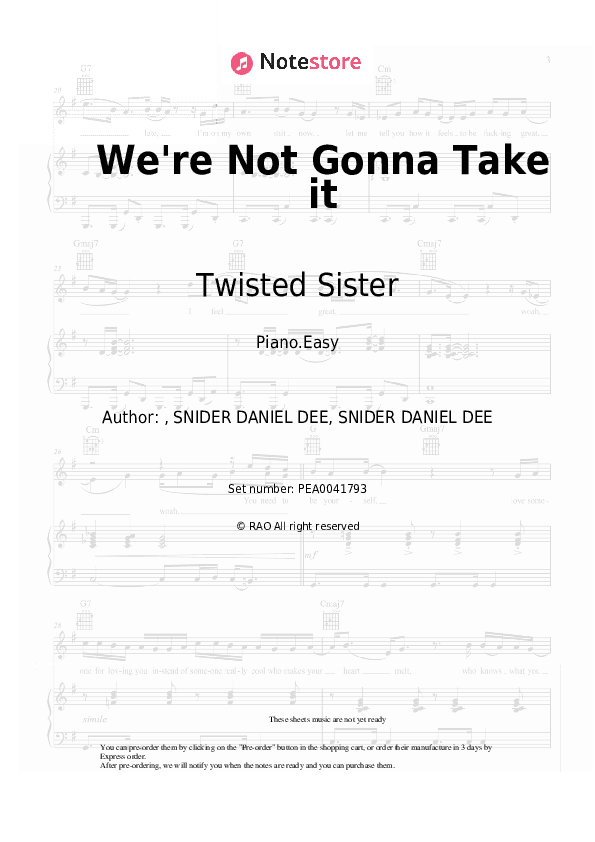 We're Not Gonna Take it - Twisted Sister Piano Sheet Music Easy - Piano.Easy