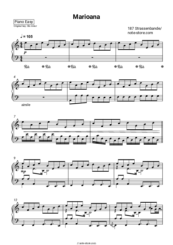 Marioana - 187 Strassenbande Piano Sheet Music Easy - Piano.Easy