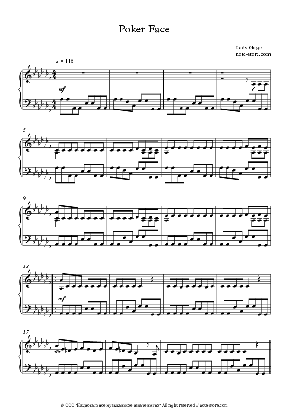 Poker Face - Lady Gaga Piano Sheet Music - Piano.Solo