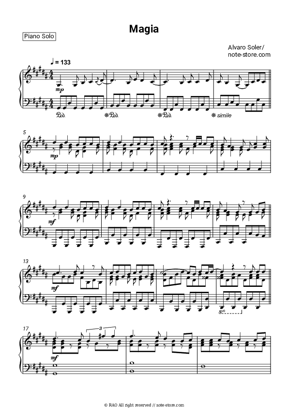 Magia - Alvaro Soler Piano Sheet Music - Piano.Solo