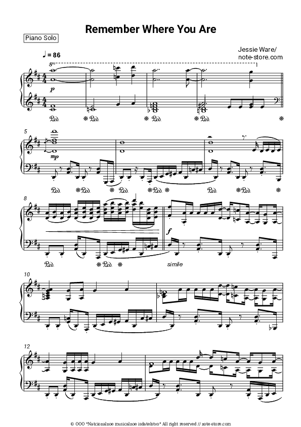 Remember Where You Are - Jessie Ware Piano Sheet Music - Piano.Solo