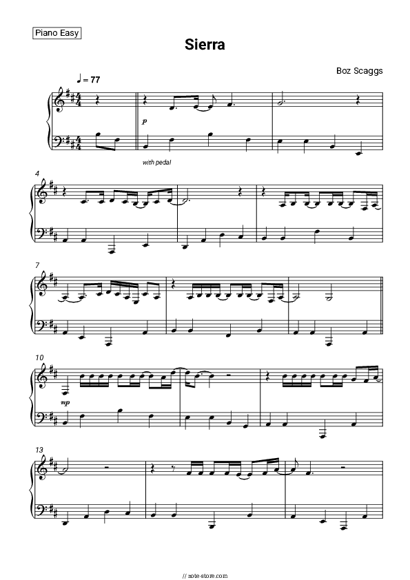 Sierra - Boz Scaggs Piano Sheet Music Easy - Piano.Easy