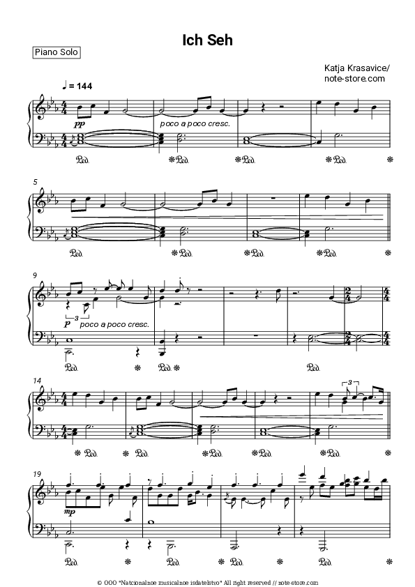 Ich Seh - Katja Krasavice Piano Sheet Music - Piano.Solo